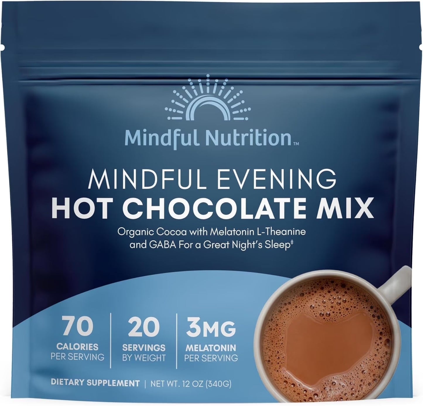 Mindful Evening Cocoa Mix Natural Sleep Aid, Melatonin 3Mg, L-Theanine, GABA Supplements