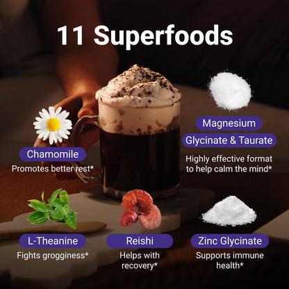 Nighttime Magnesium Hot Cocoa Jar, Natural Sleep Aid Drink Mix for Adults - Calming Melatonin-Free Sleep Support - Sleepy Hot Chocolate Powder with L-Theanine, Chamomile & Zinc Glycinate