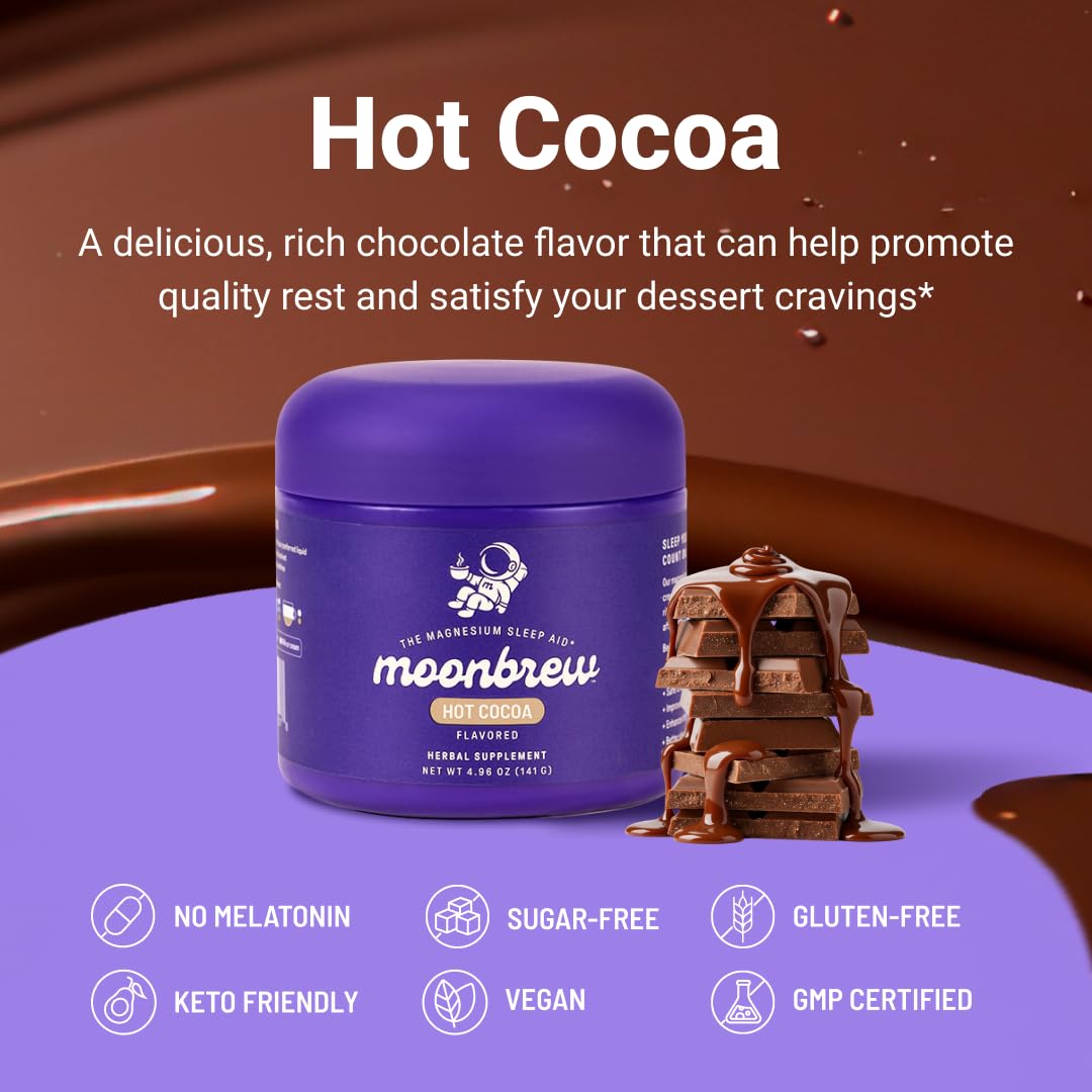 Nighttime Magnesium Hot Cocoa Jar, Natural Sleep Aid Drink Mix for Adults - Calming Melatonin-Free Sleep Support - Sleepy Hot Chocolate Powder with L-Theanine, Chamomile & Zinc Glycinate