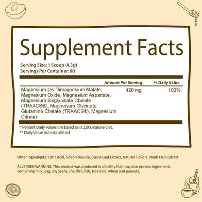 Magnesium Complex Powder Glycinate & Citrate for Sleep, Stress and Digestion, Honey Citrus, 60 Servings