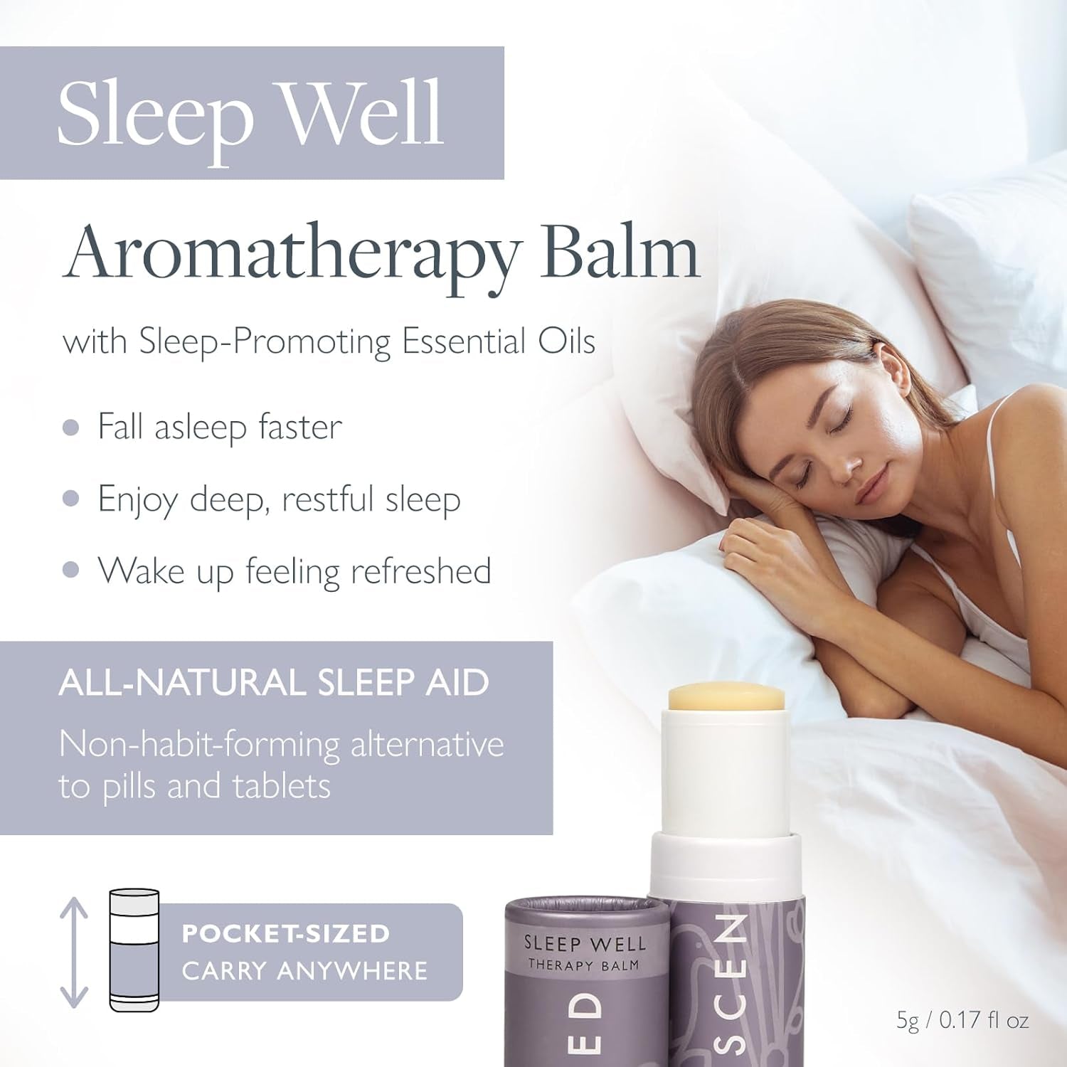 Aromatherapy Balm Stick - Sleep Well Lavender Essential Oil Roll on to Help Sleep - All Natural Sleep Aid with Palmarosa & Ylang Ylang - Aromatherapy Gifts for Women