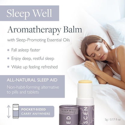 Aromatherapy Balm Stick - Sleep Well Lavender Essential Oil Roll on to Help Sleep - All Natural Sleep Aid with Palmarosa & Ylang Ylang - Aromatherapy Gifts for Women