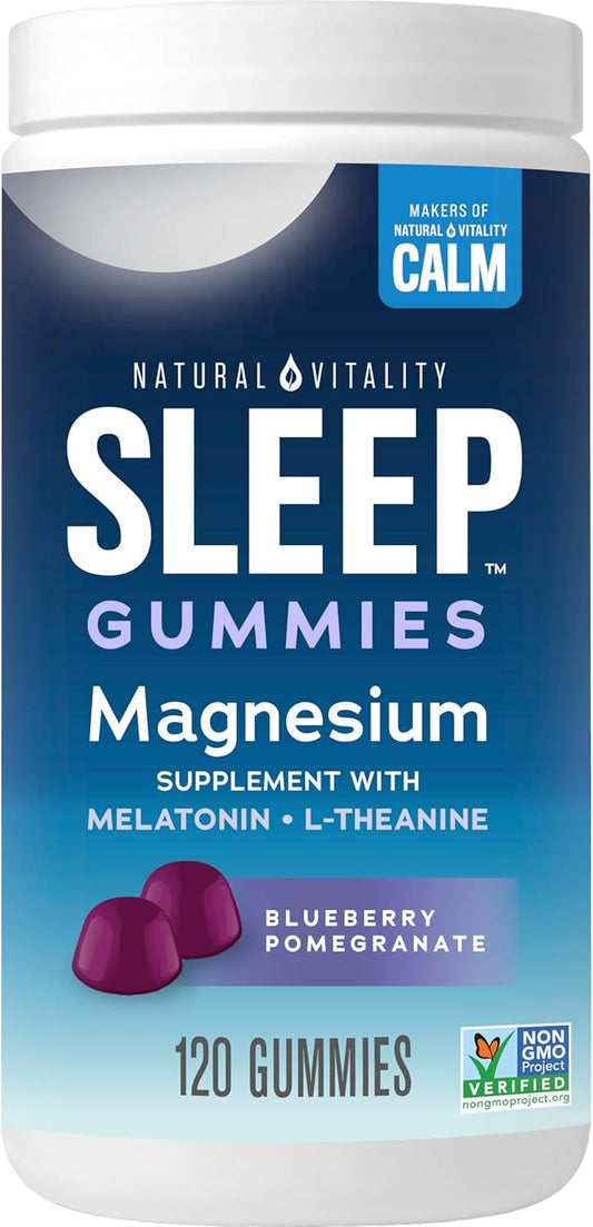 SLEEP Gummies, Magnesium Supplement with Melatonin and L-Theanine, Vegan, Gluten Free, Helps the Body Ease into Sleep, Blueberry Pomegranate 120 Count
