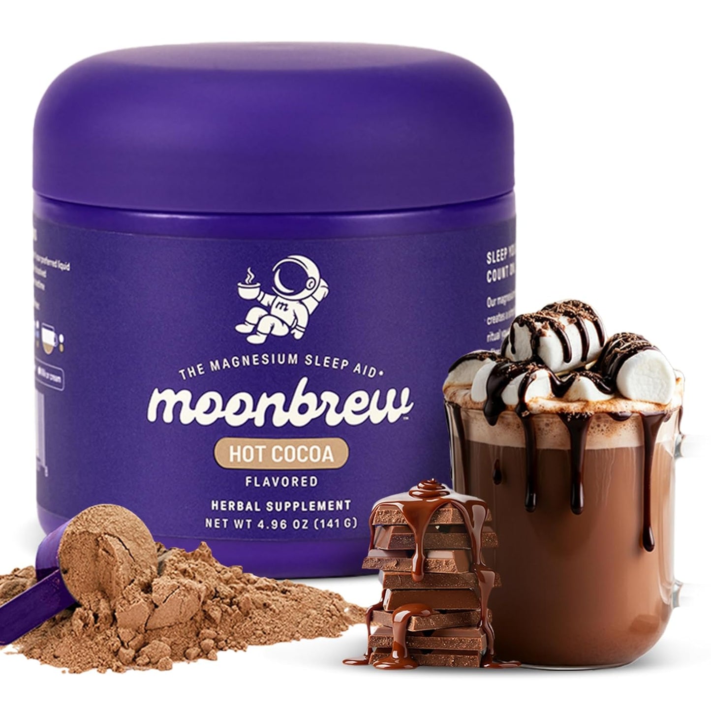 Nighttime Magnesium Hot Cocoa Jar, Natural Sleep Aid Drink Mix for Adults - Calming Melatonin-Free Sleep Support - Sleepy Hot Chocolate Powder with L-Theanine, Chamomile & Zinc Glycinate