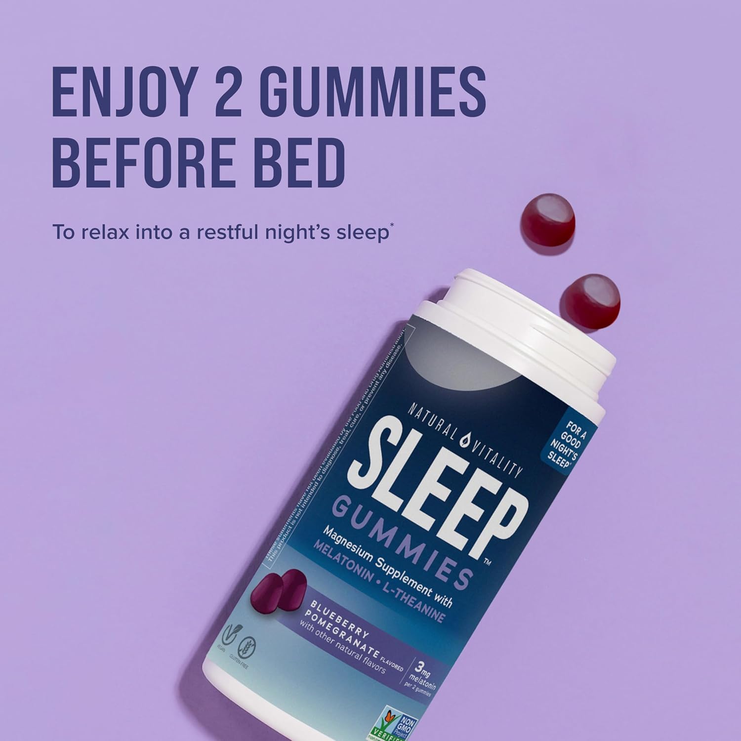 SLEEP Gummies, Magnesium Supplement with Melatonin and L-Theanine, Vegan, Gluten Free, Helps the Body Ease into Sleep, Blueberry Pomegranate 120 Count