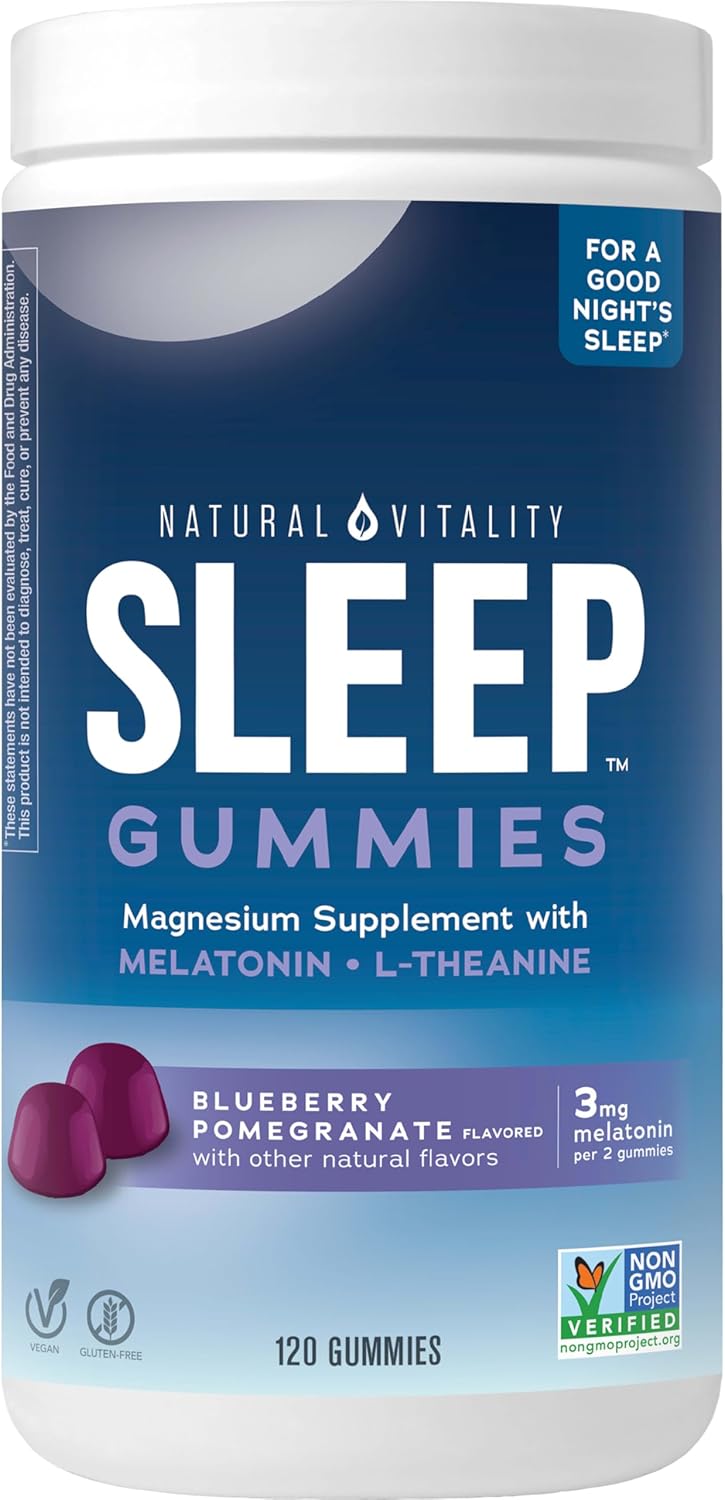 SLEEP Gummies, Magnesium Supplement with Melatonin and L-Theanine, Vegan, Gluten Free, Helps the Body Ease into Sleep, Blueberry Pomegranate 120 Count
