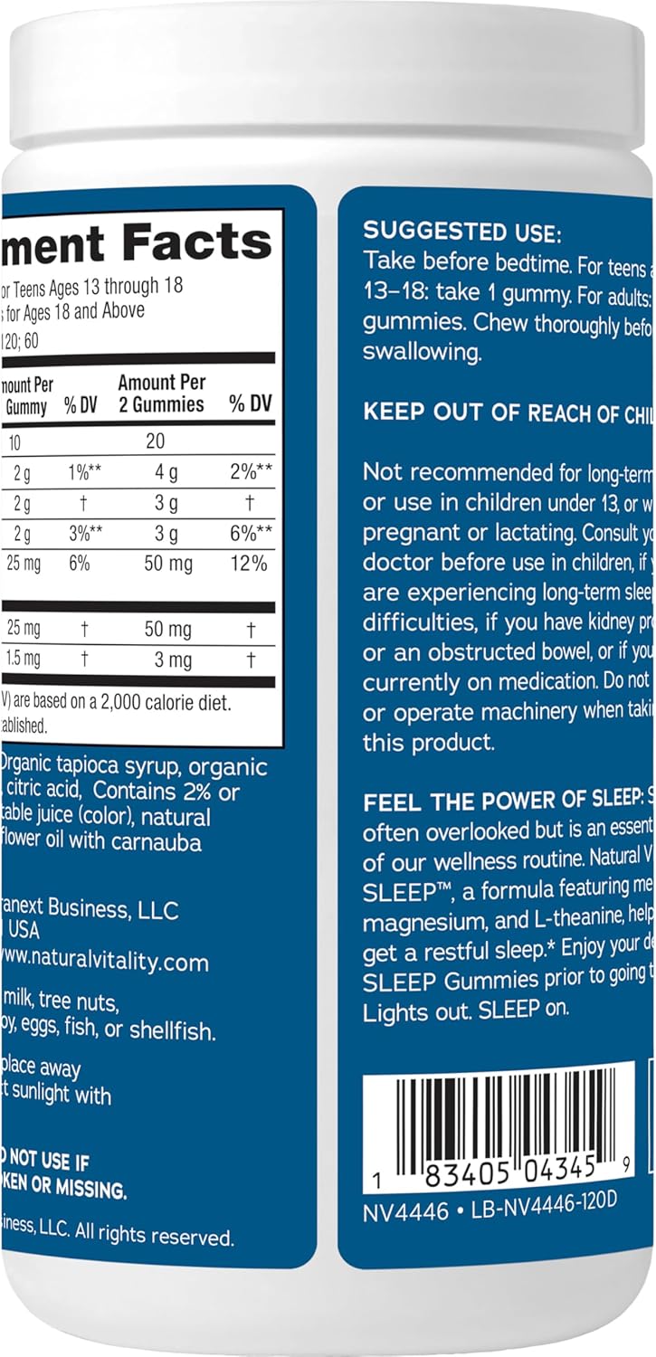 SLEEP Gummies, Magnesium Supplement with Melatonin and L-Theanine, Vegan, Gluten Free, Helps the Body Ease into Sleep, Blueberry Pomegranate 120 Count