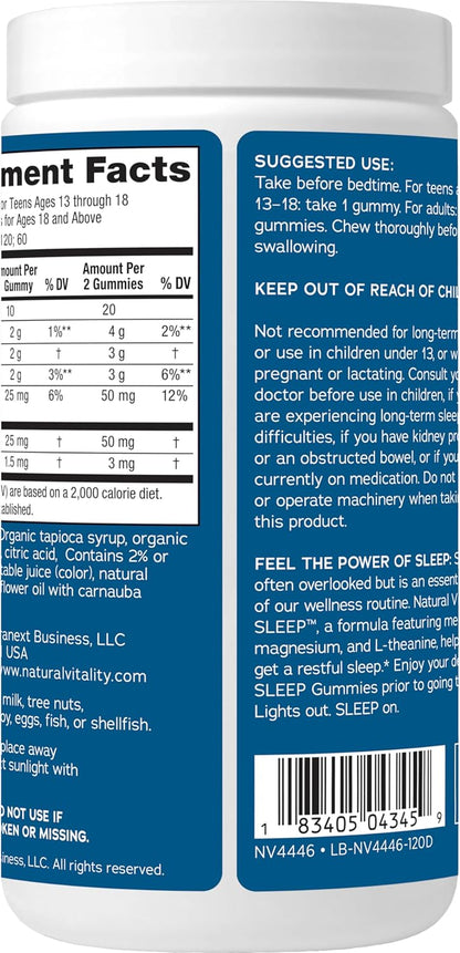 SLEEP Gummies, Magnesium Supplement with Melatonin and L-Theanine, Vegan, Gluten Free, Helps the Body Ease into Sleep, Blueberry Pomegranate 120 Count