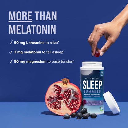 SLEEP Gummies, Magnesium Supplement with Melatonin and L-Theanine, Vegan, Gluten Free, Helps the Body Ease into Sleep, Blueberry Pomegranate 120 Count