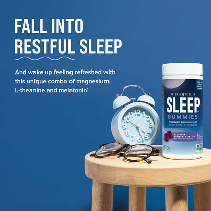 SLEEP Gummies, Magnesium Supplement with Melatonin and L-Theanine, Vegan, Gluten Free, Helps the Body Ease into Sleep, Blueberry Pomegranate 120 Count