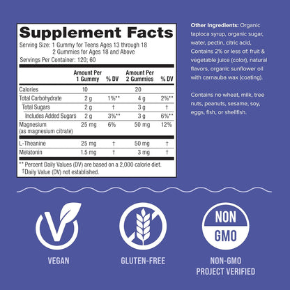SLEEP Gummies, Magnesium Supplement with Melatonin and L-Theanine, Vegan, Gluten Free, Helps the Body Ease into Sleep, Blueberry Pomegranate 120 Count