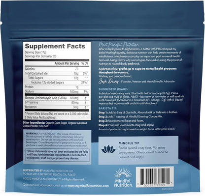 Mindful Evening Cocoa Mix Natural Sleep Aid, Melatonin 3Mg, L-Theanine, GABA Supplements