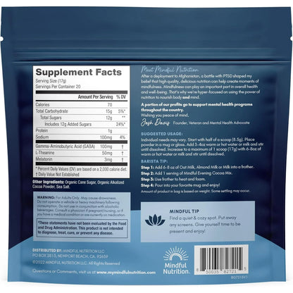 Mindful Evening Cocoa Mix Natural Sleep Aid, Melatonin 3Mg, L-Theanine, GABA Supplements